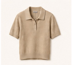 Beige Knit Polo Top