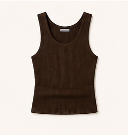 Brown Ribbed Tank Top
